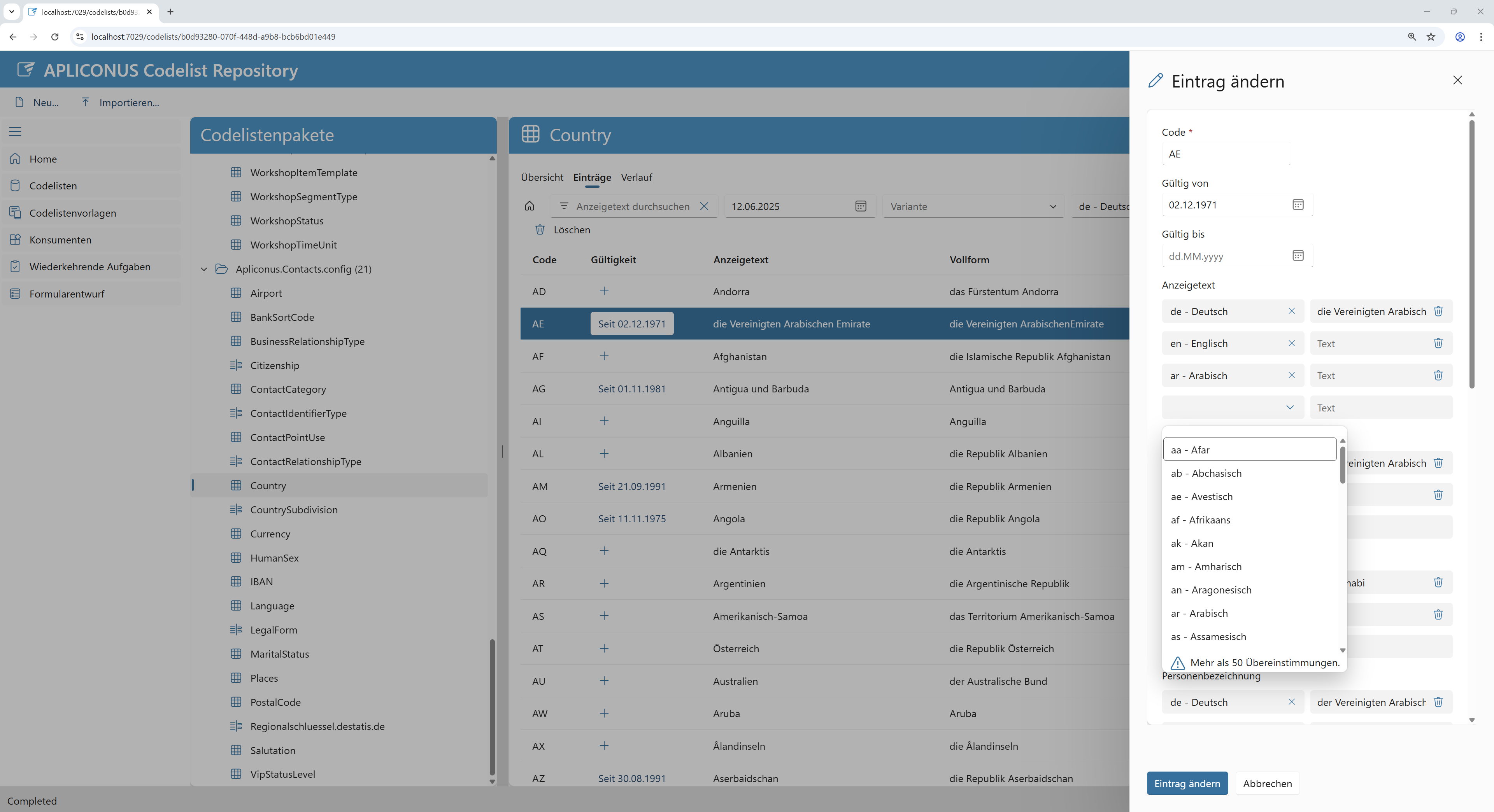 Codelisteneintrag bearbeiten
