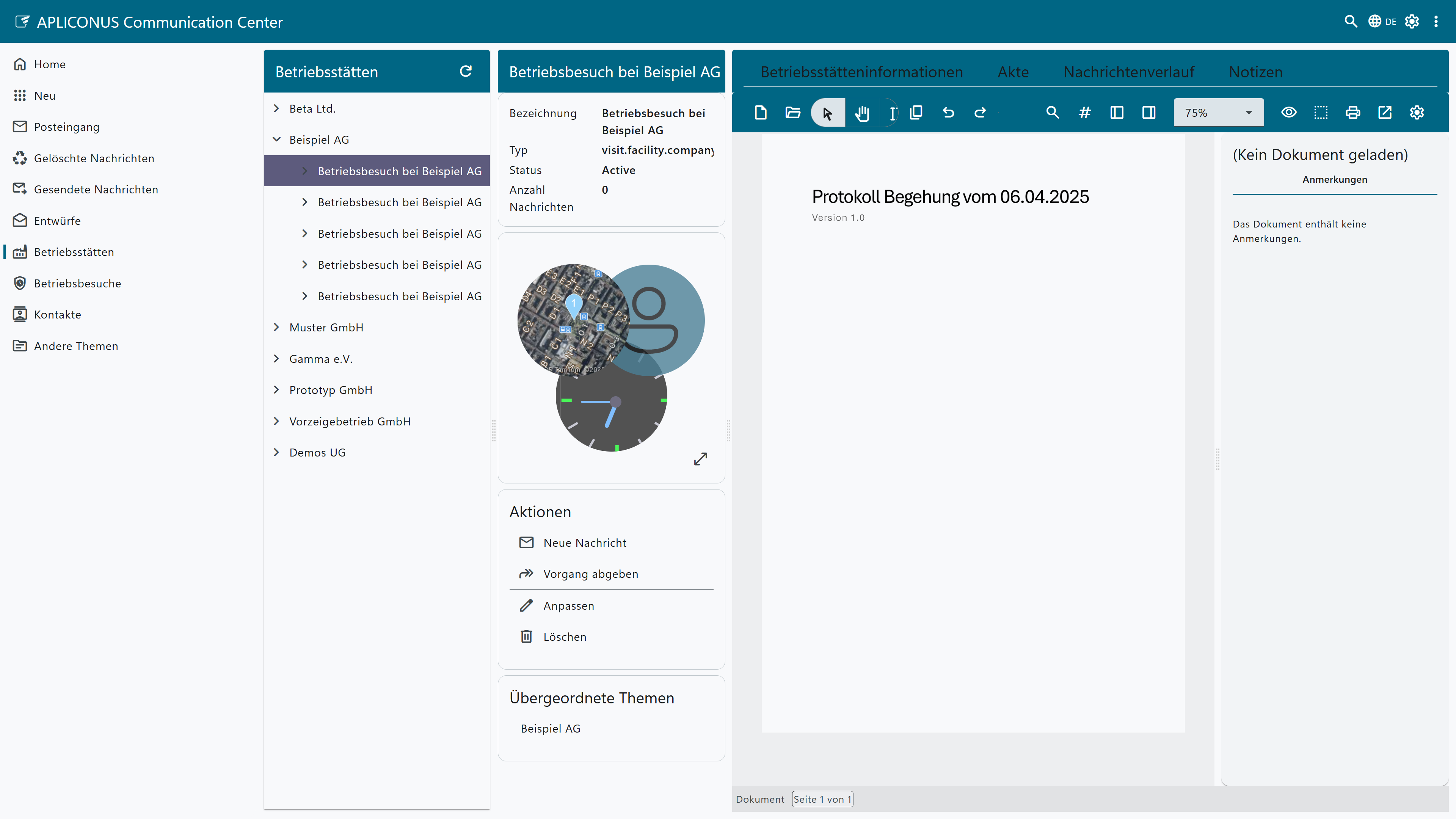 Screenshot des integrierten Dokumenten-Viewers in APLICONUS Communication Center