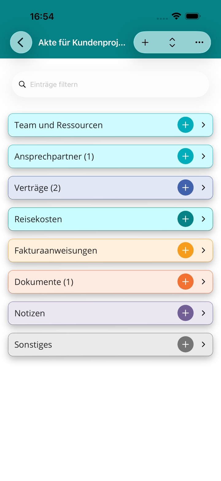 Dateien strukturiert organisieren – Screenshot von APLICONUS infield Pro (iPhone)