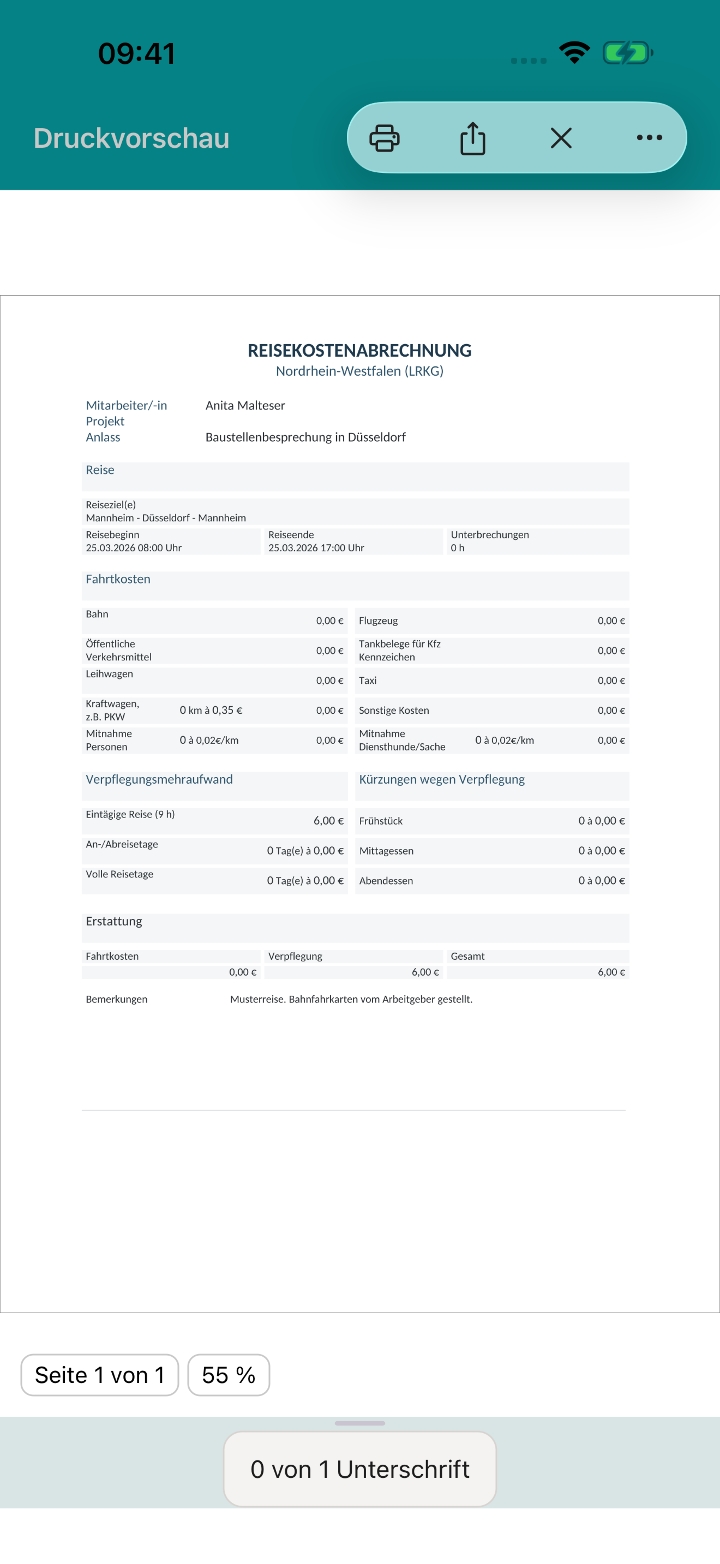 Beispielabrechnung nach dem LRKG Nordrhein-Westfalen.